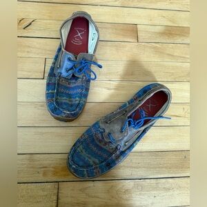Twisted X driving moccasins blue Aztec print